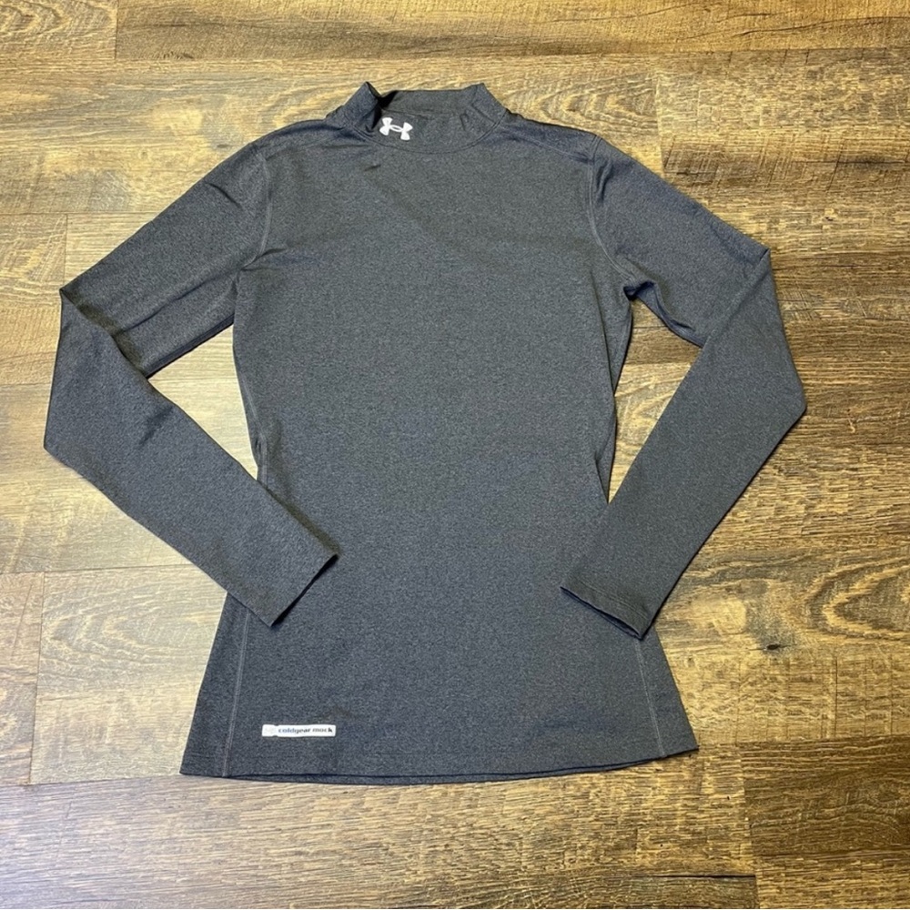 Under Armour ColdGear Mock Neck Base Layer Compression Shirt Womens Medium Gray